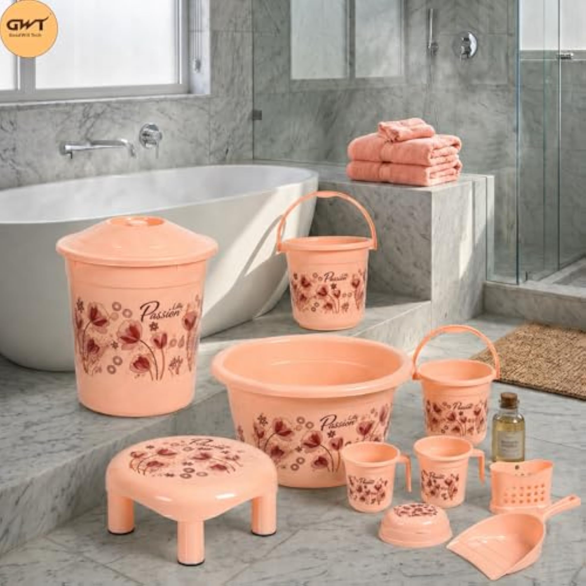 Heavy Duty Large Capacity Plastic Bathroom Set of 10 Pieces